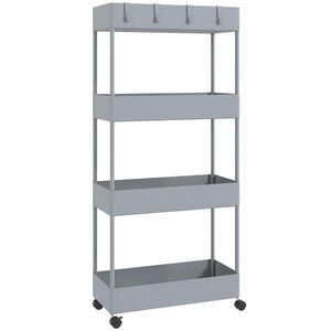 HOMCOM VOZÍK se 4 policemi, plast, šedý, 40 x 19 x 90 cm obraz