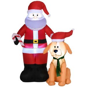Outsunny 157 cm nafukovací Santa Claus se psem, vánoční dekorace s LED, vodotěsná obraz