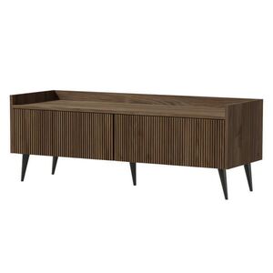 Beautysofa NÍZKÁ KOMODA Amfali se 2 výklopnými dvířky, drážkovaná čela, systém Push-to-open, kovové nohy, 120 cm, ořechová barva obraz