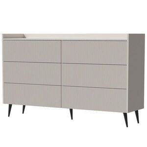 Beautysofa KOMODA Amfali se 6 zásuvkami, drážkovaná čela, systém Push-to-open, kovové nohy, 150 cm, kašmír obraz