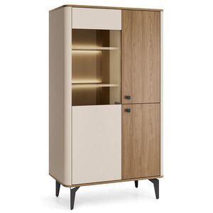 Beautysofa VITRÍNA Aurora, skleněná skříň s kovovými nohami, s LED osvětlením, ořech + kašmír obraz