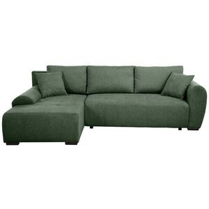Beautysofa ROHOVÁ ROZKLÁDACÍ POHOVKA Dallas s úložným prostorem, 255 cm, lahvově zelená, levá, velurová látka obraz