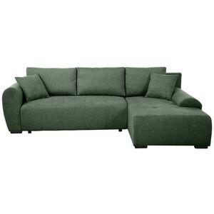 Beautysofa ROHOVÁ ROZKLÁDACÍ POHOVKA Dallas s úložným prostorem, 255 cm, lahvově zelená, pravá, velurová látka obraz