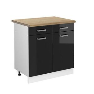 Vicco SPODNÍ SKŘÍŇKA KUCHYŇSKÉ LINKY R-Line Černý vysoký lesk 80 cm , PD Dub obraz