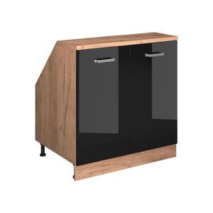 Vicco KUCHYŇSKÁ SKŘÍŇKA POD ŠIKMOU STŘECHU R-Line Černý vysoký lesk 80 cm se 2 dveřmi, korpus skříně hloubka 60 cm obraz