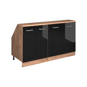 Vicco KUCHYŇSKÁ SKŘÍŇKA POD ŠIKMOU STŘECHU R-Line Černý vysoký lesk 140 cm Sada 2 korpusů skříně hloubka 60 cm obraz