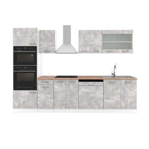 Vicco KUCHYŇSKÝ KOUT R-Line Beton 300 cm s vysokou skříní, PD Dub obraz