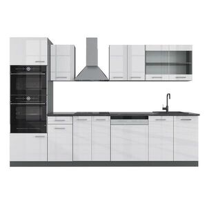 Vicco KUCHYŇSKÝ KOUT R-Line Bílá vysoký lesk 300 cm s vysokou skříní, PD Antracit obraz