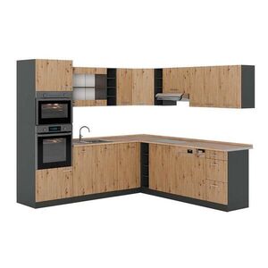 Vicco ROHOVÁ KUCHYŇ R-Line, Řemeslný dub/Antracit, 247 x 237 cm, PD Dub obraz