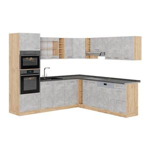 Vicco ROHOVÁ KUCHYŇ R-Line, Beton/Zlatý mocný dub, 247 x 237 cm, PD Antracit obraz