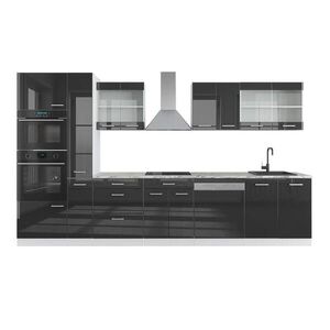 Vicco KUCHYŇSKÝ KOUT R-Line Antracitový vysoký lesk/bílá 350 cm s vysokou skříní, bez pracovní desky obraz