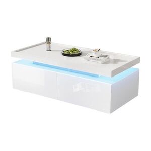 STILVORA KONFERENČNÍ STŮL v bílé barvě s LED osvětlením a zásuvkami, 95×45×35 cm obraz