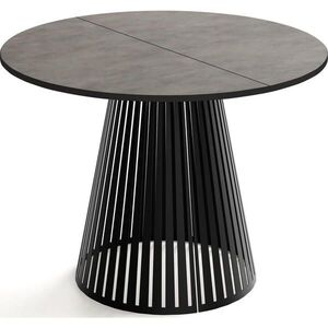 WFL GROUP JÍDELNÍ STŮL Naro Kulatý Rozkládací Industriální s Černou Lamelovou Podnoží, Tmavě šedý Chicago Beton 100-176/100/76 cm obraz