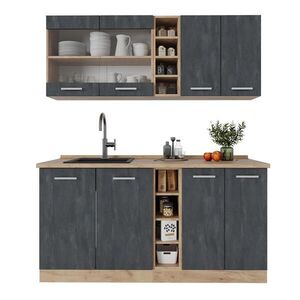 Vicco JEDNOTKOVÁ KUCHYNĚ R-Line Černý beton/zlatý dub 160 cm PD Dub obraz