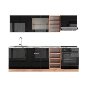 Vicco KUCHYŇSKÝ KOUT R-Line Černý/zlatý dub s vysokým leskem 240 cm , PD Mramor obraz