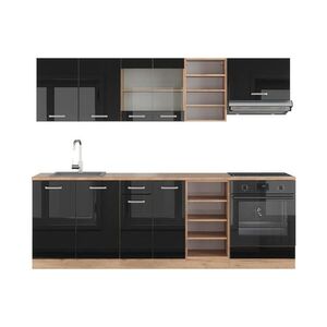 Vicco KUCHYŇSKÝ KOUT R-Line Černý/zlatý dub s vysokým leskem 240 cm , PD Dub obraz