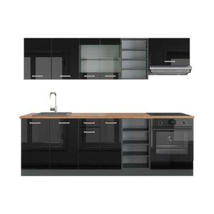 Vicco KUCHYŇSKÝ KOUT R-Line Vysoce lesklá černá/antracitová 240 cm , PD Dub obraz