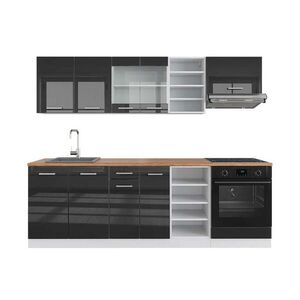 Vicco KUCHYŇSKÝ KOUT R-Line Antracitový vysoký lesk/bílá 240 cm , PD Dub obraz