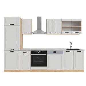 Vicco KUCHYŇSKÝ KOUT R-Line Bílý venkovský dům/zlatý dub 300 cm , PD Mramor obraz