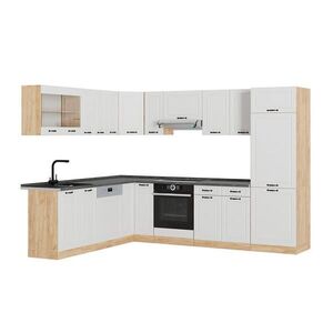 Vicco ROHOVÁ KUCHYŇ R-Line, Bílý venkovský dům/Zlatý mocný dub, 287 x 227 cm, PD Antracit obraz