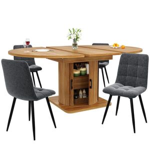 STILVORA JÍDELNÍ SET v černé a hnědé barvě s rozkládací deskou a zásuvkami, 118-158×118×76 cm obraz
