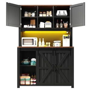 STILVORA KUCHYŇSKÁ SESTAVA v černé barvě s posuvnými dvířky a LED osvětlením, 115×40×174, 7 cm obraz