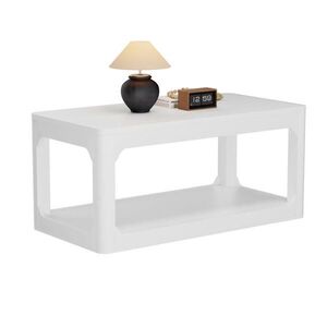 STILVORA KONFERENČNÍ STŮL v bílé barvě se 2 policemi a 3cm silnou deskou do obývacího pokoje a ložnice, 100×50×44, 5 cm obraz