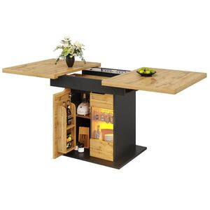 STILVORA JÍDELNÍ STŮL v přírodní a černé barvě s LED osvětlením a skříňkami, 110-140×80×76 cm obraz