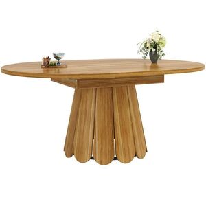 Urban Meuble JÍDELNÍ STŮL 118–158 cm hnědý dekor dřeva – rozkládací kulatý stůl se sloupovou nohou pro 4–6 osob obraz