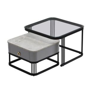STILVORA SET KONFERENČNÍCH STOLŮ v černé barvě se zásuvkami do obýváku, 60×60×45 cm obraz