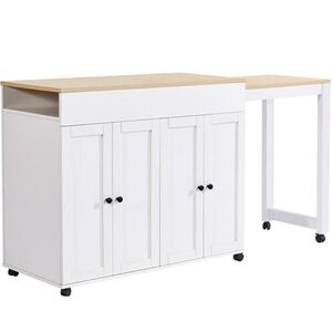 STILVORA KUCHYŇSKÝ OSTRŮVEK v bílé barvě s rozkládací deskou a úložným prostorem, 118-180×50×94 cm obraz