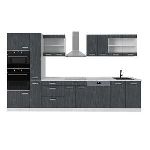 Vicco KUCHYŇSKÝ KOUT R-Line Černý beton/bílá 350 cm bez pracovní desky obraz