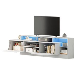 Redom TV stolek 190/40/48, 5 cm s LED osvětlením, vysokým leskem a úložným prostorem, Bílá obraz
