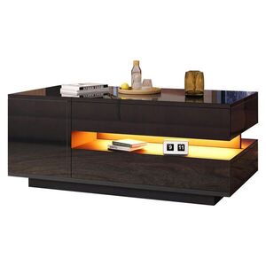 STILVORA KONFERENČNÍ STŮL v černé barvě s LED osvětlením a zásuvkou, 95×50×40 cm obraz