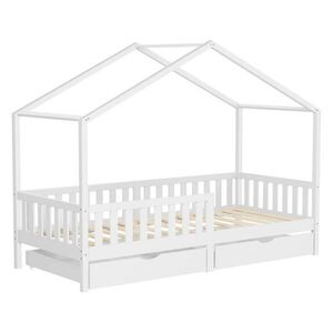 ML-DESIGN DĚTSKÁ POSTEL 90x200 cm bílá z borového dřeva se 2 zásuvkami a ochranou proti vypadnutí obraz