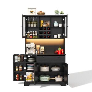 OKWISH KUCHYŇSKÁ kredenc 180/105/40 cm černá z MDF s LED osvětlením, zásuvkami a policemi obraz