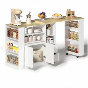 Modfu KUCHYŇSKÝ ostrov z MDF 115x50x92 cm bílá/přírodní s otočnou a výsuvnou deskou a úložným prostorem obraz