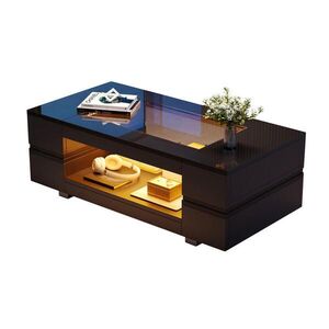 Modfu KONFERENČNÍ stolek z dřevotřísky a tvrzeného skla 100x50x35 cm černý s LED osvětlením a 2 úložnými plochami obraz