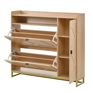 Modfu BOTNÍK z MDF 110x24x100 cm přírodní s výklopnými dvířky, boční skříňkou a tichým dovíráním obraz