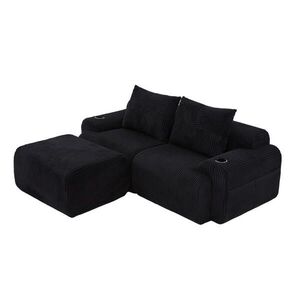 Modfu MODULÁRNÍ 2místná pohovka z manšestru 200x174x80 cm černá s držákem na nápoje a boční kapsou obraz