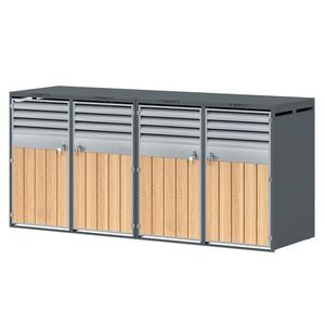 Modfu BOX na popelnice z oceli 264x80x118 cm šedo-dřevěný se 4 oddíly, hydraulickým víkem, větráním a zámkem obraz