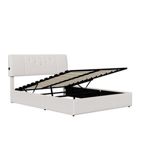 EuroLiving ČALOUNĚNÁ postel 160x200 cm s boxem, USB a plyšovým medvídkem, krémově bílá obraz