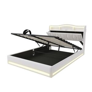 ČALOUNĚNÁ postel 140x200 cm béžová s LED, USB a TypeC, úložným čelem a boxem na lůžko obraz