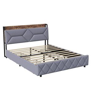 ČALOUNĚNÁ postel 160x200cm šedá se 4 zásuvkami, USB a Type-C porty obraz
