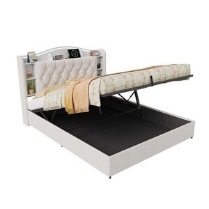 SHOPENTRA ČALOUNĚNÁ postel 140/200 cm béžová s bed boxem a bezdrátovým nabíjením obraz