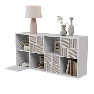 KNIHOVNA 125x30x60 cm, dřevěný laťkový design, úložný prostor v příborníku, bílá obraz