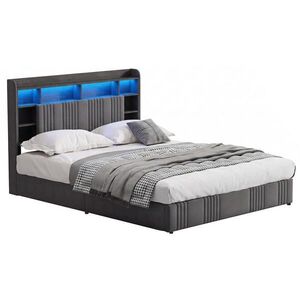 SHOPENTRA ČALOUNĚNÁ postel 140x200 cm tmavě šedá lněná s boxem, hydraulikou, LED RGB a USB zásuvkou obraz