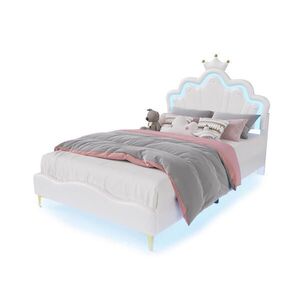 EuroLiving ČALOUNĚNÁ postel 140x190 cm s LED osvětlením, korunou a PU potahem, bílá obraz