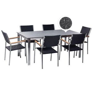 Beliani ZAHRADNÍ NÁBYTEK SADA 6-místná Keramika-sklo Žula Look Ratan černý Cosoleto/Grosseto obraz
