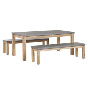Beliani ZAHRADNÍ NÁBYTEK SADA Beton/Akáciové dřevo šedý Stůl s 2 Bänken Ostuni obraz